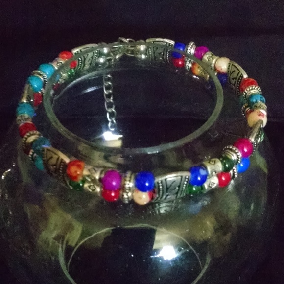 Vintage Antique Style Silver Rainbow Bracelet